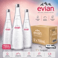Evian Natural Mineral Water (Glass), 12 Bottles x 750ml (BBD: Nov 2027)