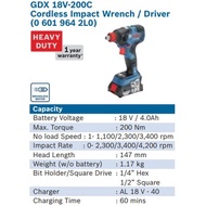BOSCH GDX 18V-200C Professional Brushless Cordless Impact Driver / Wrench GBA 4.0Ah GDX18V-200C 0601