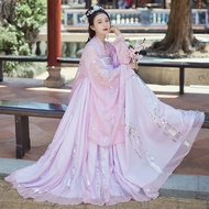 Chinese Style Hanfu Super Fairy Hanfu Suit Women's Breast-Length Long Sleeve Skirt Hanfu Set Pink Student Daily Big Sleeve Shirt Hanfu Dress Ancient Costume
