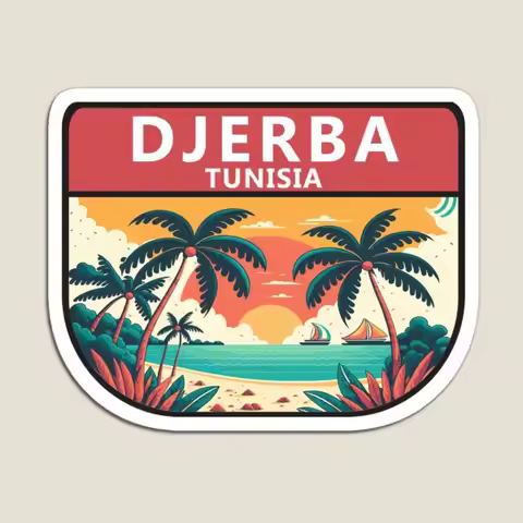Djerba Tunisia Retro Emblem Magnet for Fridge Organizer Decor Stickers Cute Refrigerator Home Childr