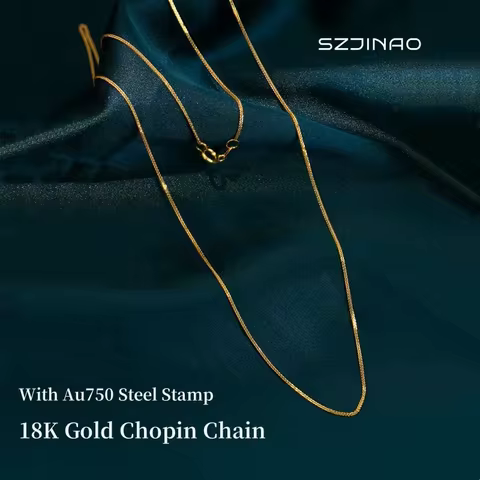 18k Gold Necklace Chopin Chain Au750 Steel Stamp 100% Genuine for Women Anniversary Gift Trendy Jewe