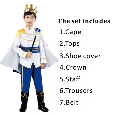 Royal Prince Medieval King Cosplay 7 Piece Full Set Anime Halloween Birthday Dress Up In Stock