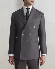 WARDROBE MINISTRY - เบลเซอร์ The Landmark Double-Breasted Linen Blazer in Storm Grey