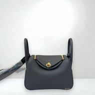 JY0264-HERMES 85岩板灰TC皮金釦MINI LINDY II