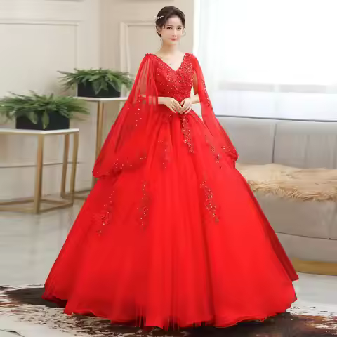 Wedding Dress Embroidery Long Puffy Dress Host Performance Graduation Dress Birthday Party Bride Bri