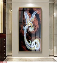 Tranh Phong Thủy Chim Phượng Hoàng (Chu Tước) chất liệu in gỗ tráng gương bọc viền