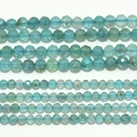Natural Aqua Blue Apatite Faceted Round Beads 3.2mm / 4.4mm