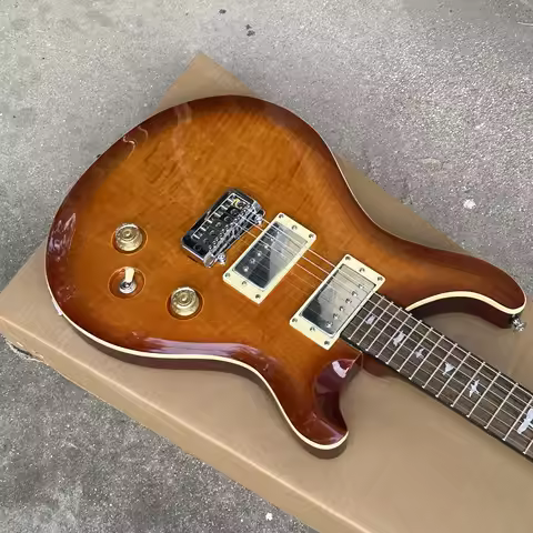 Classic Double Cut prs model Electric Guitar, Sunset Flame Maple Top, Mahogany Neck and neck