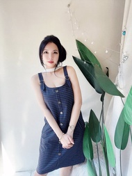 ILEY 依蕾經典細橫條 古董古著牛仔連身吊帶洋裝連衣裙 vintage