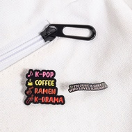 K-Pop K-Drama Enamel Pin "K-Pop Coffee Ramen K-Drama" & "I'm Just A Girl Who Loves KDrama" Badges,Je