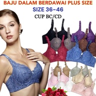 Wired Bra 36-46 Cup BC/CD Thin Sponge Floral Lace Adjustable Strap Plus Size Full Cup Baju Dalam Wan