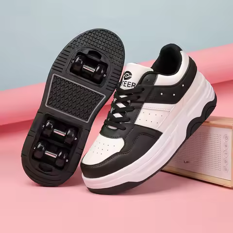 Kids 6Wheels Roller Skating Shoes Walking Shoes Detachable Wheels Roller Skate Shoes For Teenagers B
