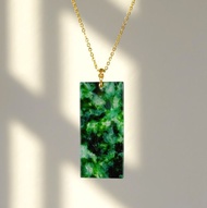 冰種花青翡翠無事牌項鍊 18K金墜頭 | 天然緬甸玉A貨翡翠 | 送禮