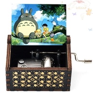 BLISS Totoro Wooden Hand Crank Music Box, Cartoon Engraving Pattern Totoro Music Box, Tonari No Toto