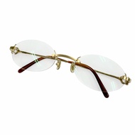 成色極佳 ▼Cartier2C Decor 雙點無框橢圓形大理石紋眼鏡/眼鏡，金色淨CLEARブラウン□20 135 法國製造 男士