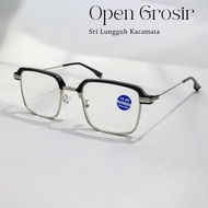 kacamata plus optik asli / kaca mata baca plus pria wanita bingkai besi titanium +100 +125 +150 +1