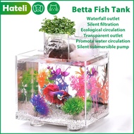 HATELI Aquarium Desktop Fish Tank Silent Filter Small Mini Ecological Fish Tank Plastic Office Free Replacement Aquarium