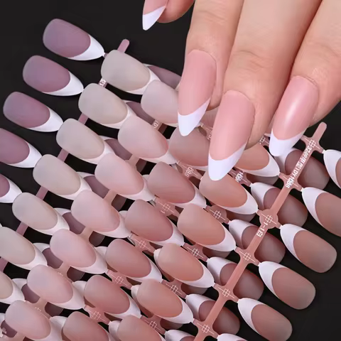 150pcs Almond French Nude Fake Nails Press on Nails Almond White-edge French Tips Full Cover Almond