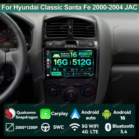 Android 16 Car Radio For Hyundai Classic Santa Fe 2000-2004 JAC S1 (Rein) 2005 - 2015 Multimedia 360
