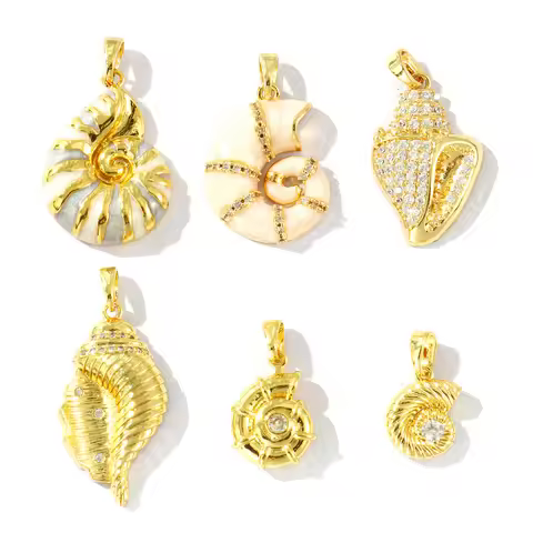 1 Pc Ocean Jewelry Charm Pendant Rhinestone Enamel Conch/ Sea Snail Clear Rhinestone Brass 18K Gold 