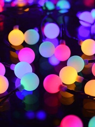 LED圓球串燈1入，露營/節日/氛圍燈飾，適用於天篷/陽臺/帳篷，也適用於聖誕和2024新年裝飾，59英寸10球霧面球串燈，花朵形狀，暖白色，適用於情人節、婚禮和臥室裝飾，電池供電（電池不包含）；美式足球超級碗星期天派對用品，戶外燈飾，星形燈飾，浪漫氛圍燈。
