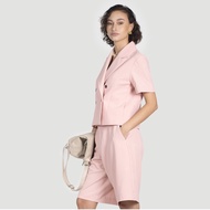 เบลเซอร์ครอป เสื้อสูทหญิง เสื้อสูทสีชมพูพาสเทล แขนสั้น ผ้าโพลี  Rose Candy เรียบหรู ใส่ได้ทุกโอกาส ส