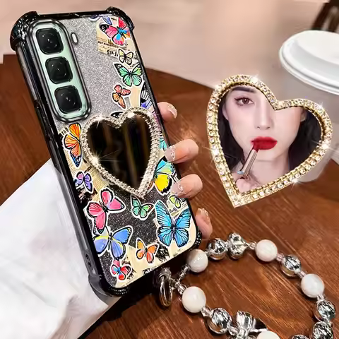 Hot 60i Cartoon butterfly Plating Bracelet Holder Phone Case For Infinix Hot 60i 60 60Pro 30i 10S 50