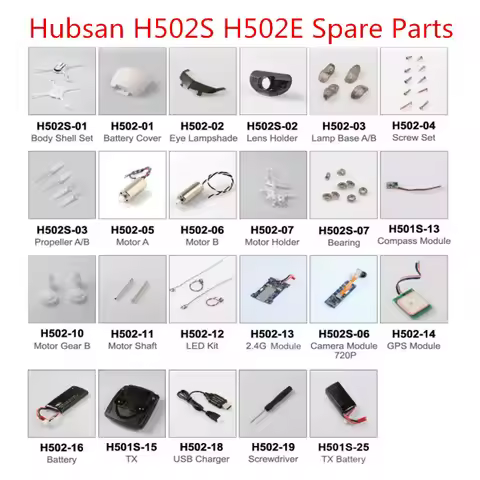 Hubsan H502S H502E RC drone Spare Parts blade motor gear motro seat charger Receiver Protective ring