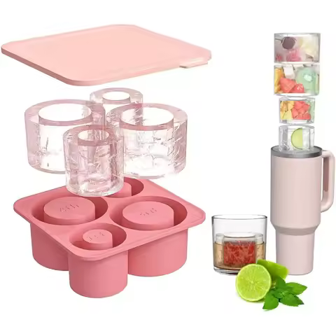 Ice Cube Tray Mold for Tumbler Stanley Cup Silicone Cylinder Ice Cube Maker Mold with Lid For 20oz 3