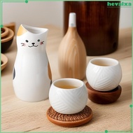 [Hevalxa] Ceramic Sake Set Cute Design Pottery Teacups Sake Glasses Sake Carafe for Tea Drink Sake