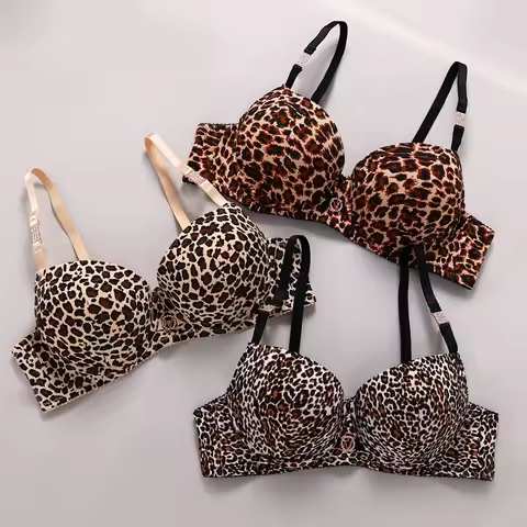 DaiNaFang Two Piece Lace Bra Sets For Women Leopard Print Beautiful Design Underwear Rhinestone Fema