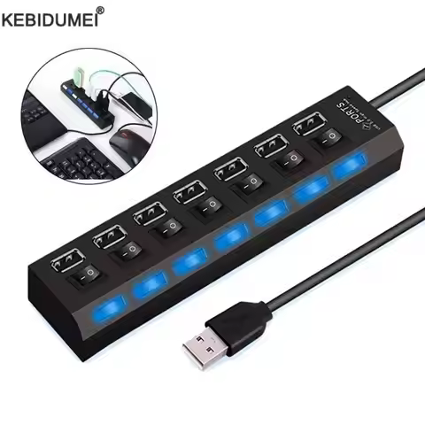 4/7 Ports USB HUB 2.0 Adapter Expander Multi USB Splitter Multiple Extender with LED Lamp Switch for
