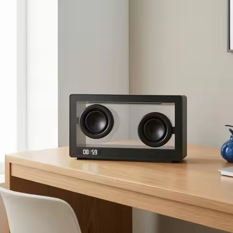 Transparent Speaker Modern Speaker with Clock Gadget Portable Wireless for Students, Desk, Nightstan
