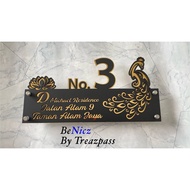 Modern Peacock Lotus Gold Stainless Steel House number plate/Rumah Nombor Plat