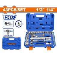Wadfow 43PCS/Set Chrome Plated 1/4inches and 1/2inches Socket Set WST3D43 (WHT)