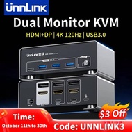 Unnlink 4K 240Hz HDMI + DP Dual Monitor KVM Switch 2 Monitor 2 Computer 8K 60Hz with USB 3.0 for Win