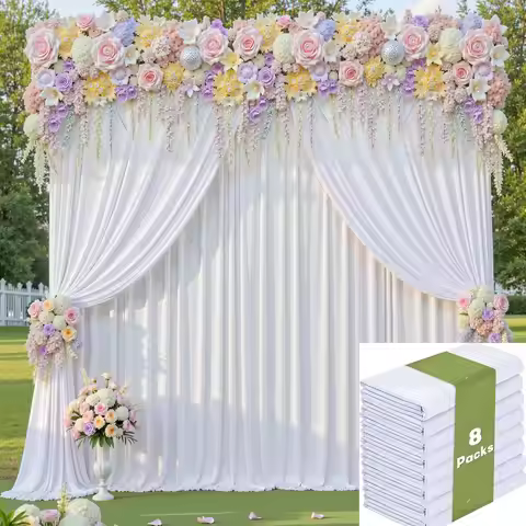 40×10 ft White Backdrop Curtain for Wedding Parties, 8 Panels 5ft x 10ft Height Photo Backdrop Drape