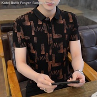 ✱☎❈95 kapas musim panas lelaki t-shirt lengan pendek trend belia t-shirt lelaki Korea lapel t-shirt lelaki slim fit baju