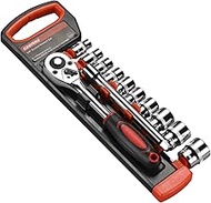 EGOFINE 12pcs 3/8 Inch Ratchet Socket Wrench Set, Drive Socket Set with 10 Sockets 8-14,17,19,21mm a