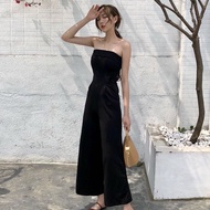 [Sweet]Women's Black Jumpsuit Tube top Korean Fashion Leaky Shoulder sleeveless Chest Wrapped Rompers VJXH