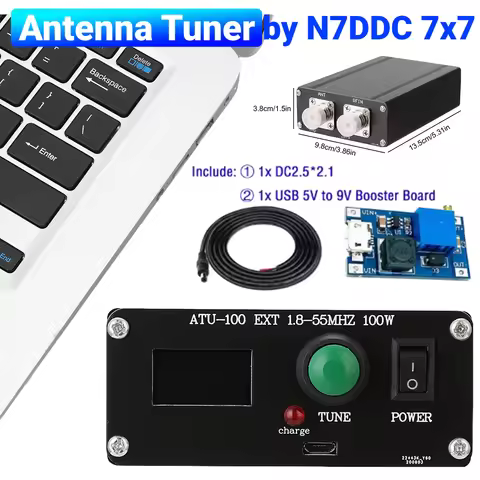 Mini 1.8-50MHz Automatic Antenna Tuner 0.91inch OLED Display by N7DDC 7x7 3.2 Firmware Programmed wi