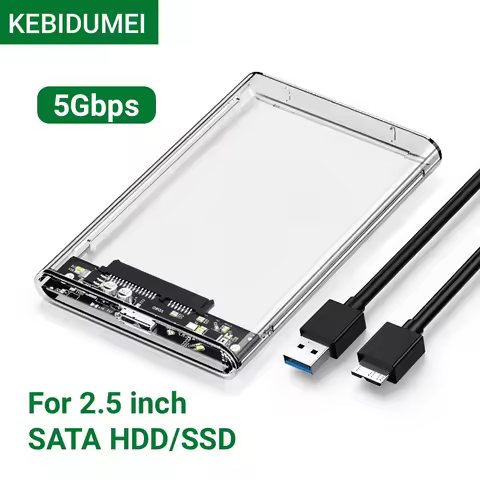 KEBIDUMEI Transparent HDD Case 5Gbps HDD Enclosure 2.5 Inch SATA SSD USB 3.0 External Hard Drive Cas