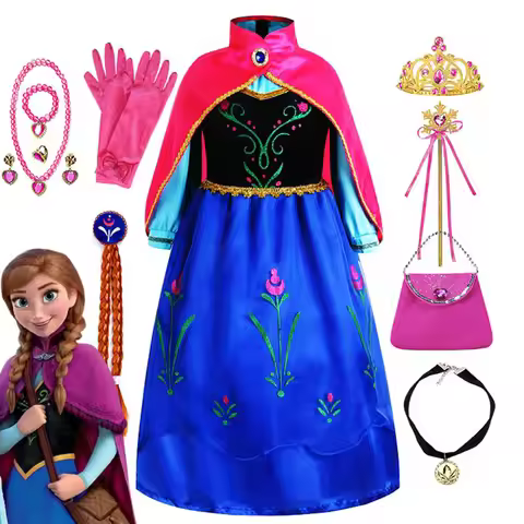 Frozen inspired Princess Anna Dress with Fuchsia Cape Girls Snow Queen Elsa's Sister Costume Play To