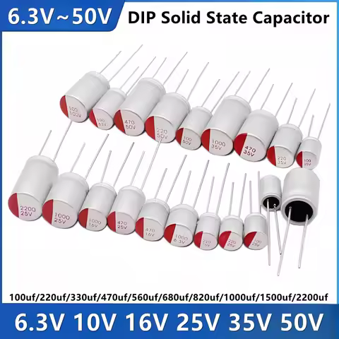 10PCS DIP Solid State Capacitor 6.3v 10v 16v 25v 35v 50V 100uf 220uf 330uf 470uf 560uf 680uf 820uf 1