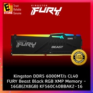 Kingston DDR5 6000MT/s CL40 FURY Beast Black RGB XMP Memory-16GB(2X8GB)/32GB(2X16GB)/64GB(2X32GB) KF