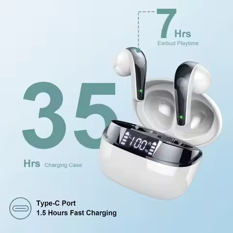 Wireless Earbuds, Bluetooth 5.3 Headphones In Ear with Dual Mic, 35H Wireless Earphones Sport with E