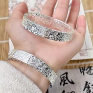 Silver Art Jewelry Pure Silver 999.9 Three-Sided Hammer Pattern Auspicious Words Silver Bracelet Men