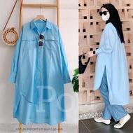 SPESIAL TUNIK POLOS PUTIH BIRU KATUN IMPORT PREMIUM LENGAN PANJANG / TUNIK CANTIK WANITA  POU.STORY