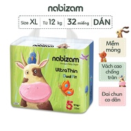 COMBO 4 Bịch Tã/Bỉm Dán NABIZAM Ultra Thin Siêu Mỏng Thấm Hút Chống Tràn Size S44/M40/L36/XL32 Cho B