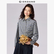 Giordano 100% Cotton Flannel Plaid Woven Long-Sleeve Shirt with Single Pocket – flannel warm plaid c